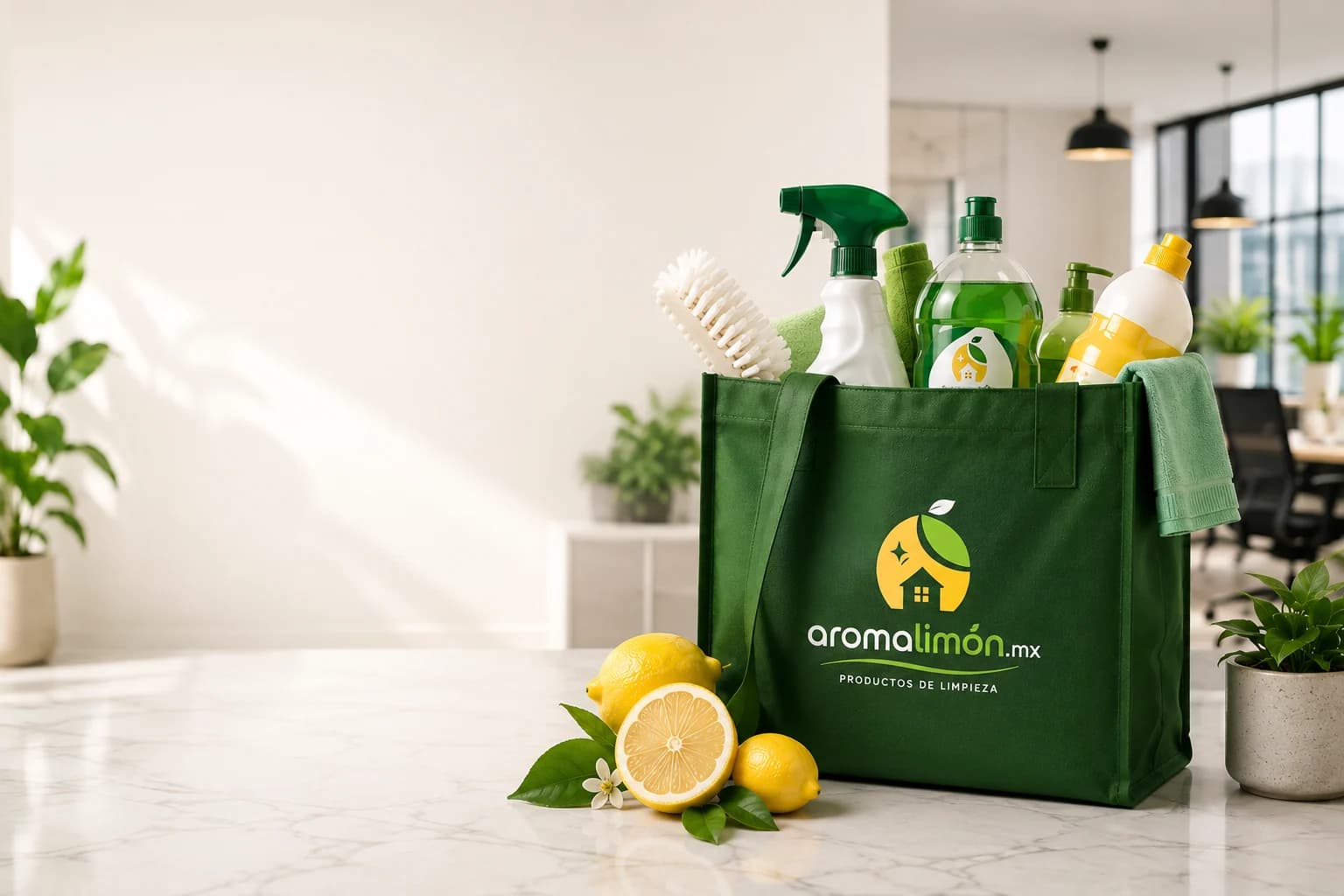 Bolsa con productos de limpieza Aroma Limón listos para entrega a domicilio